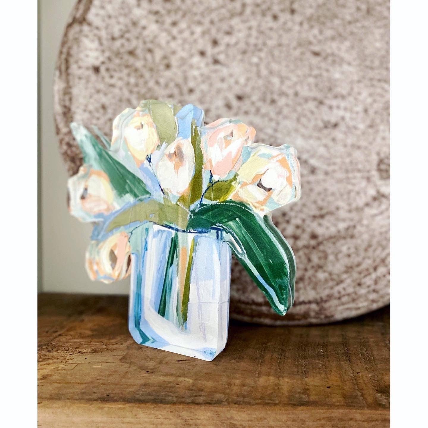 WHITE TULIPS ACRYLIC BLOOM BLOCK LARGE