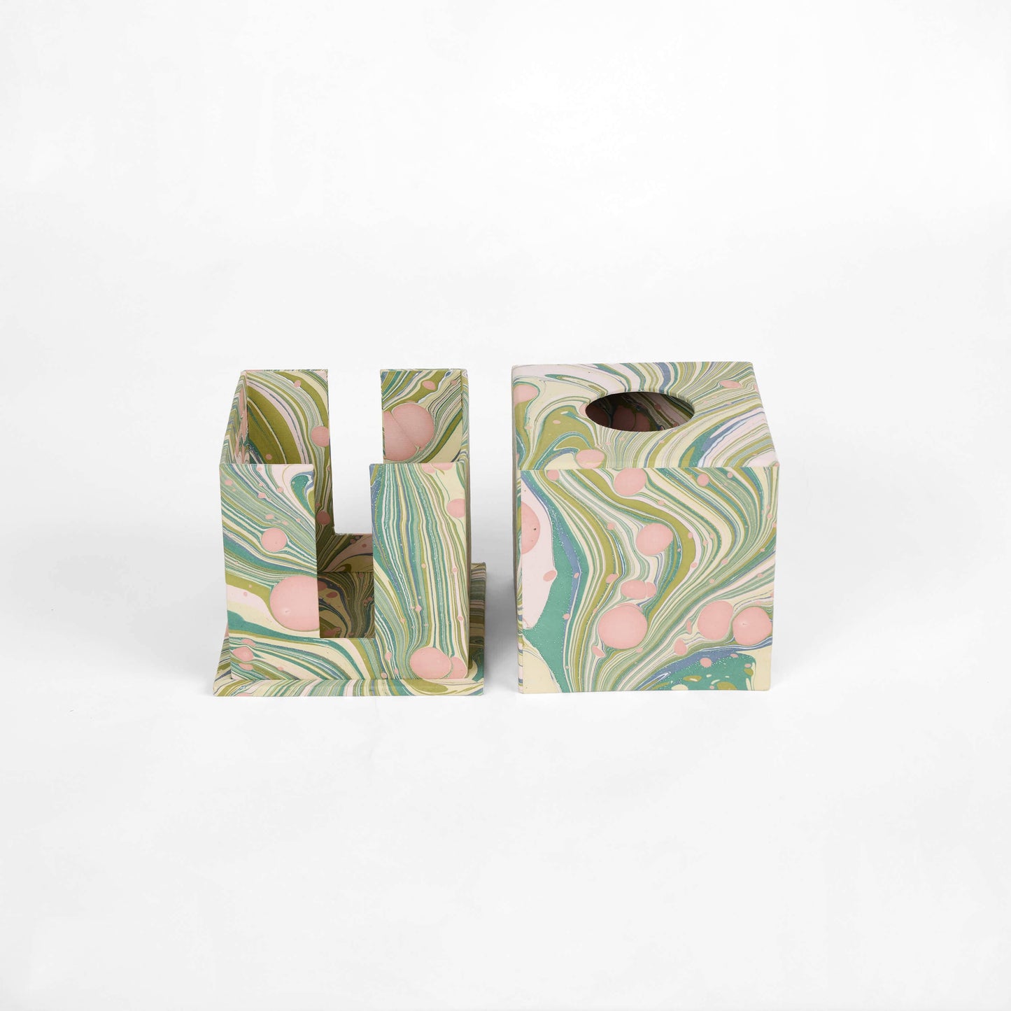 MARBLED LARGE TISSUE BOX - MOSS FIRE WHIRL