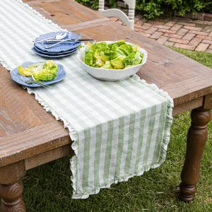 GINGHAM RUFFLE 18 X 90" TABLE RUNNER SEAGRASS