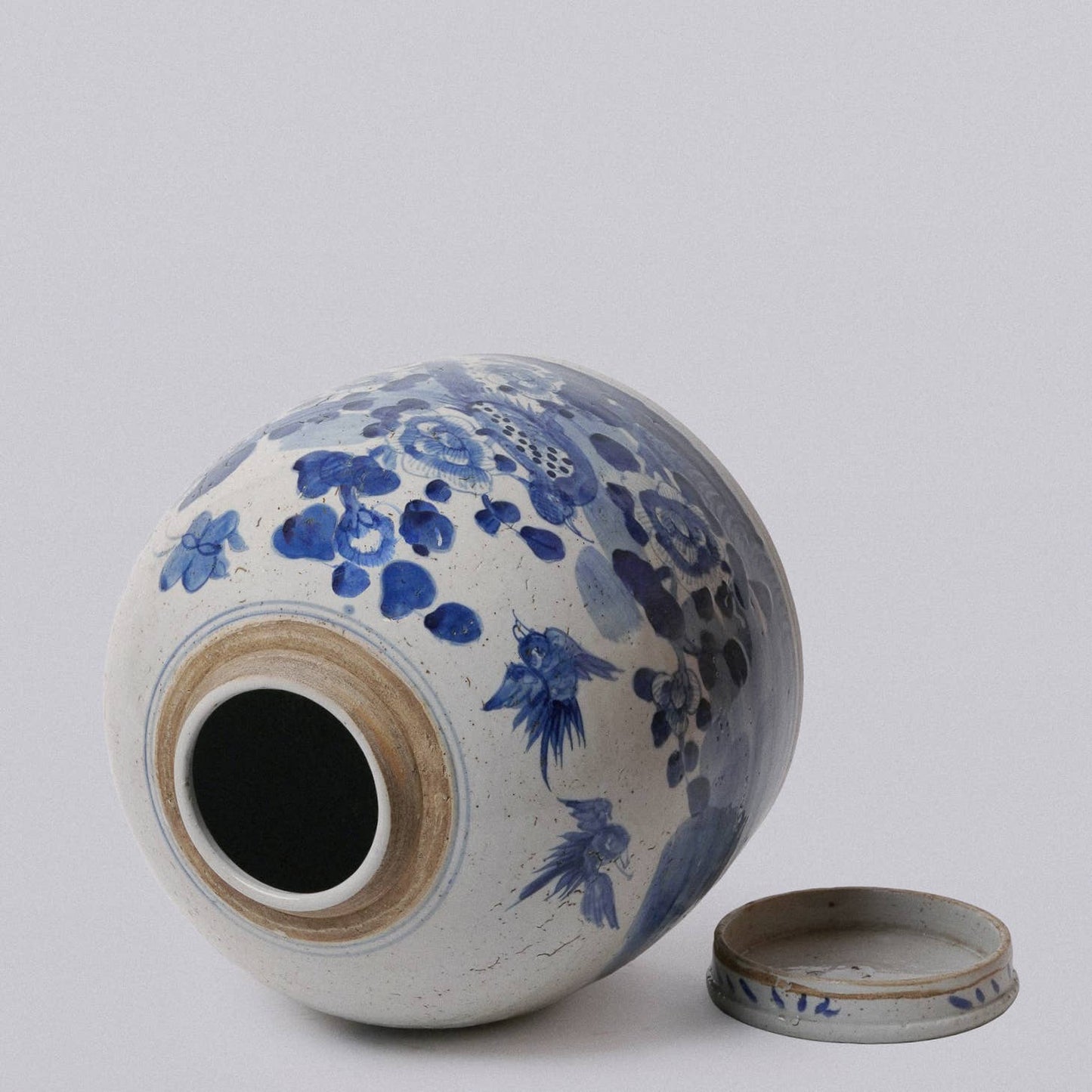 BIRD AND FLOWER LARGE ROUND GINGER JAR