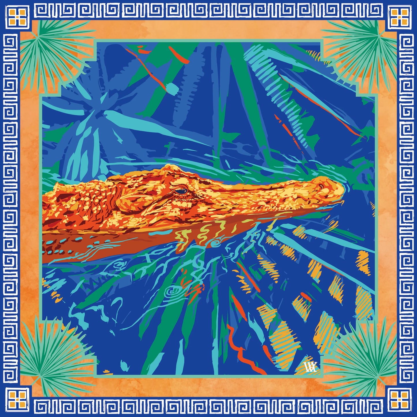 ALLIGATOR DOUBLE SIDES SILK SCARF