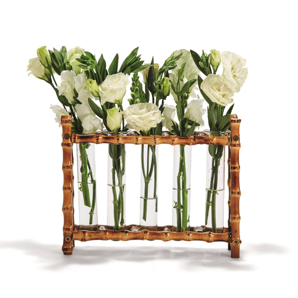 NATURAL BAMBOO VASE INCLUDES 5 GLASS TUBES