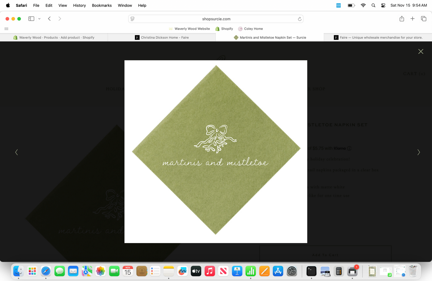 MARTINIS AND MISTLETOE NAPKINS SET OF 25