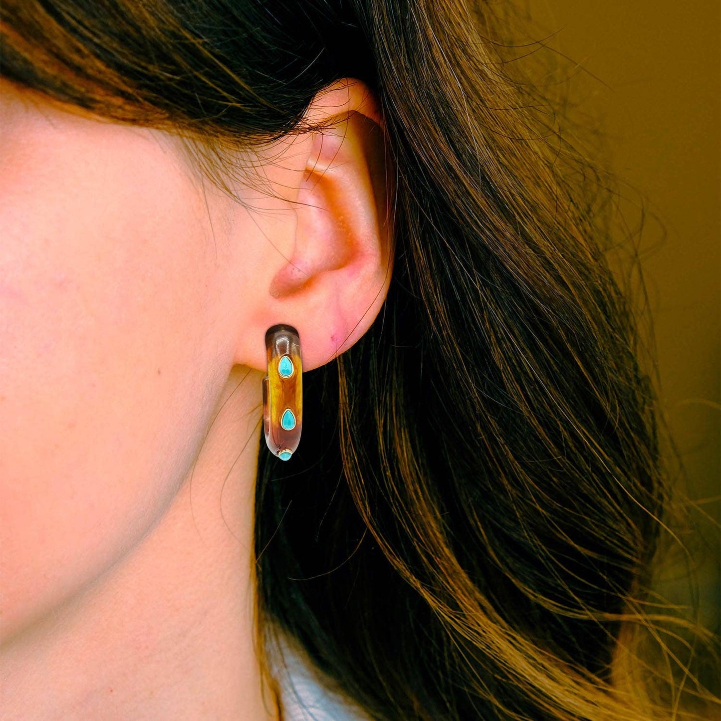 TURQUOISE STUDDED TORTOISE EARRINGS