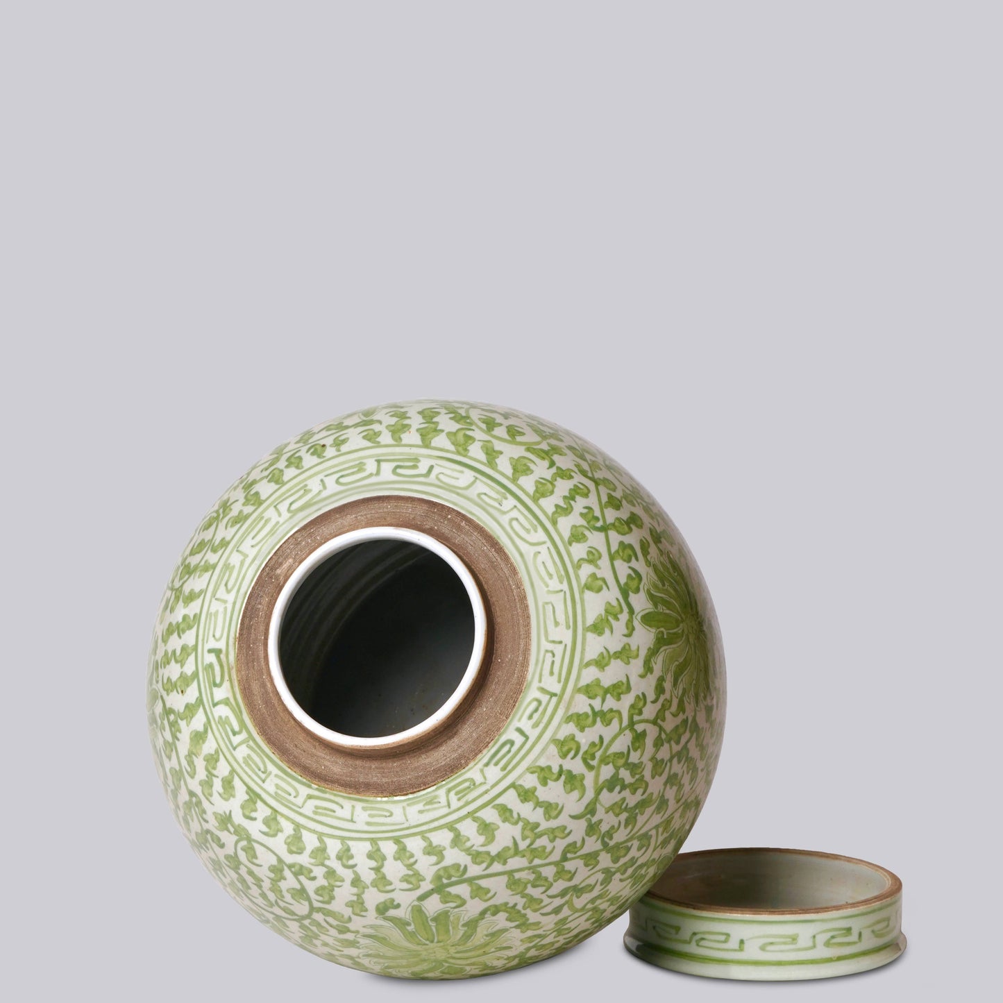 SCROLLING CHRYSANTHEMUM GREEN AND WHITE PORCELAIN JAR