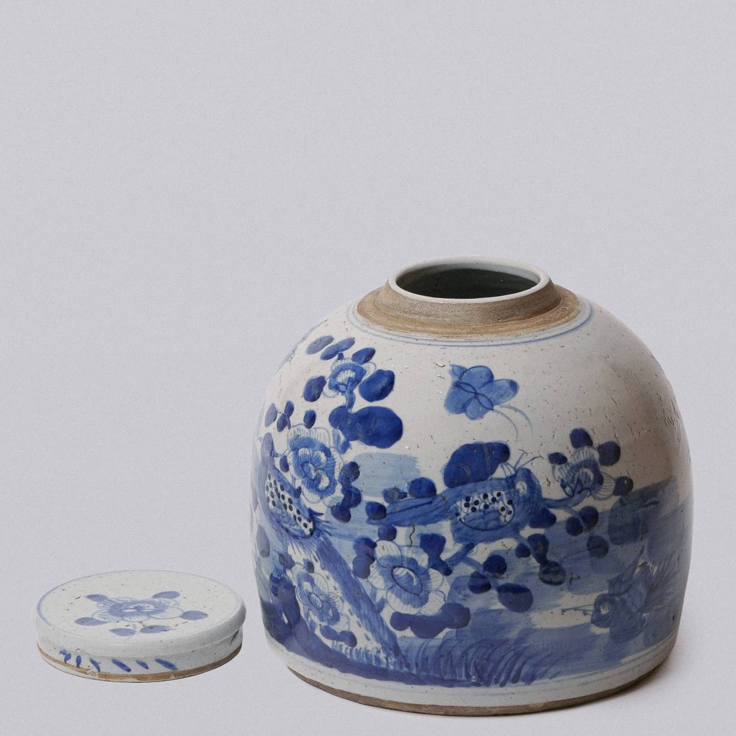 BIRD AND FLOWER LARGE ROUND GINGER JAR