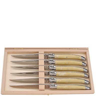 JEAN DUBOST 6 STEAK KNIVES HORN