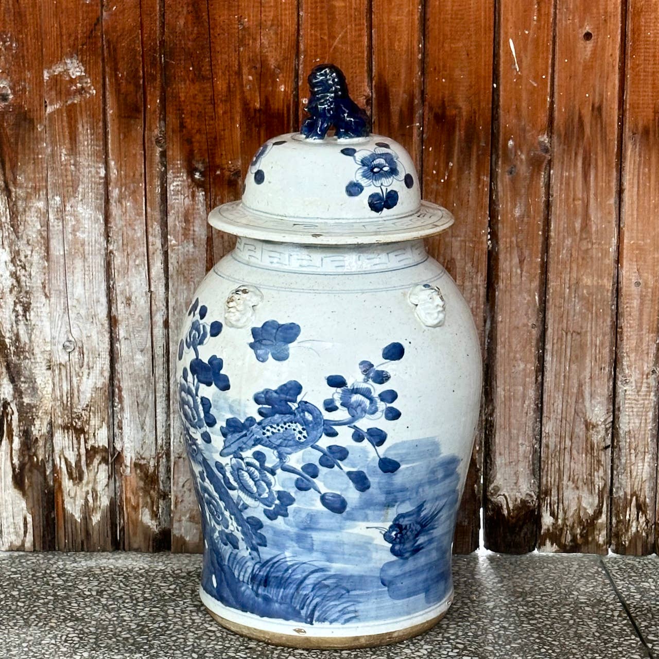 EXTRA LARGE BLUE & WHITE TEMPLE JAR