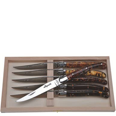 JEAN DUBOST 6 STEAK KNIVES TORTOISE
