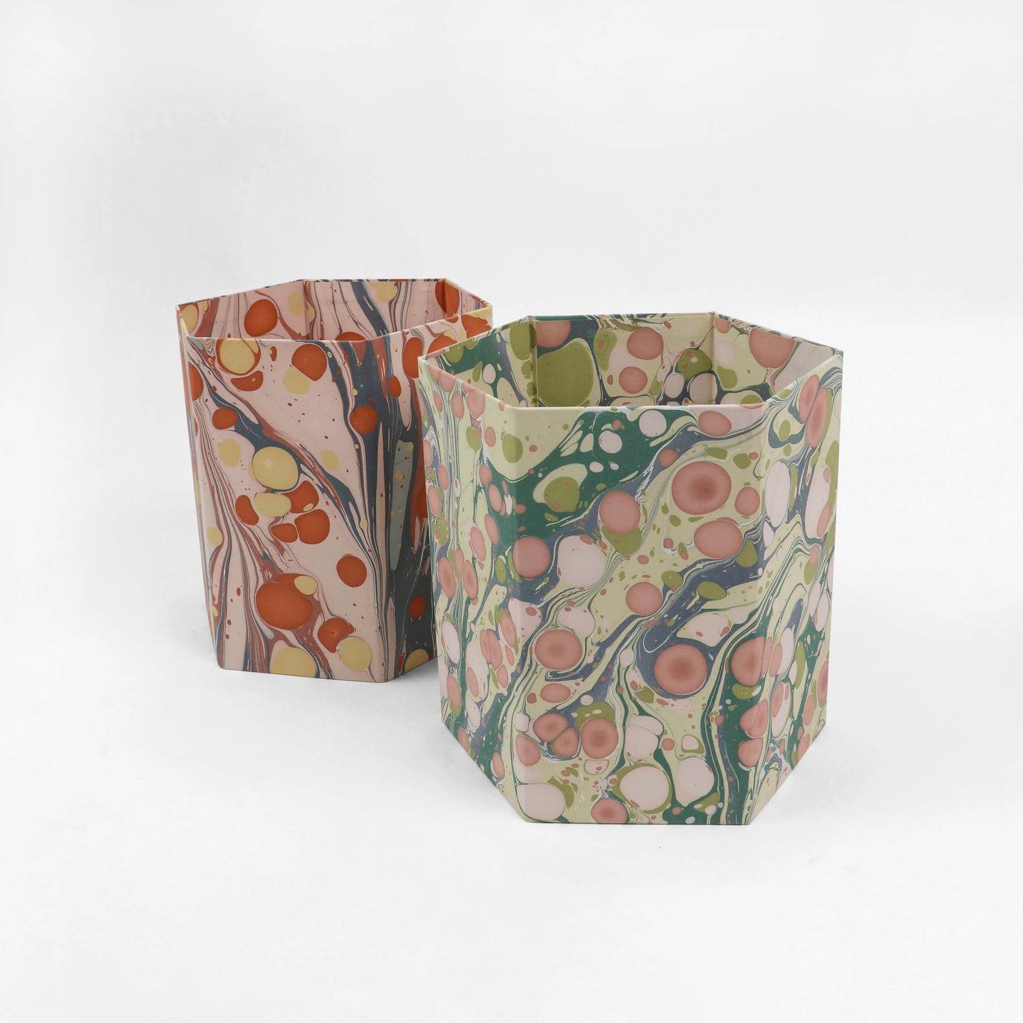 MARBLED HEXAGON COLLAPSIBLE BASKET - MOSS BUBBLE