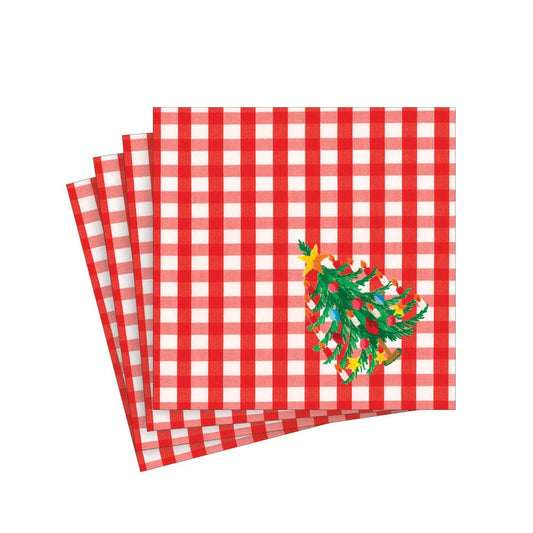 CHRISTMAS TREE GINGHAM COCKTAIL NAPKIN