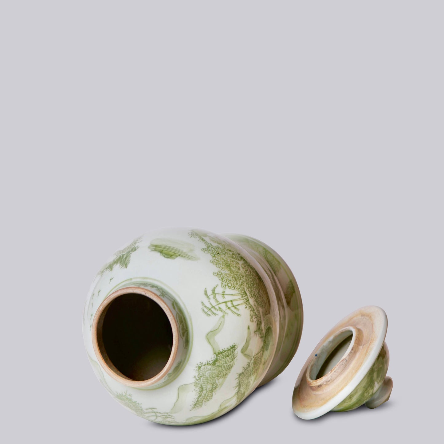 GREEN AND WHITE LANDSCAPE TEMPLE JAR