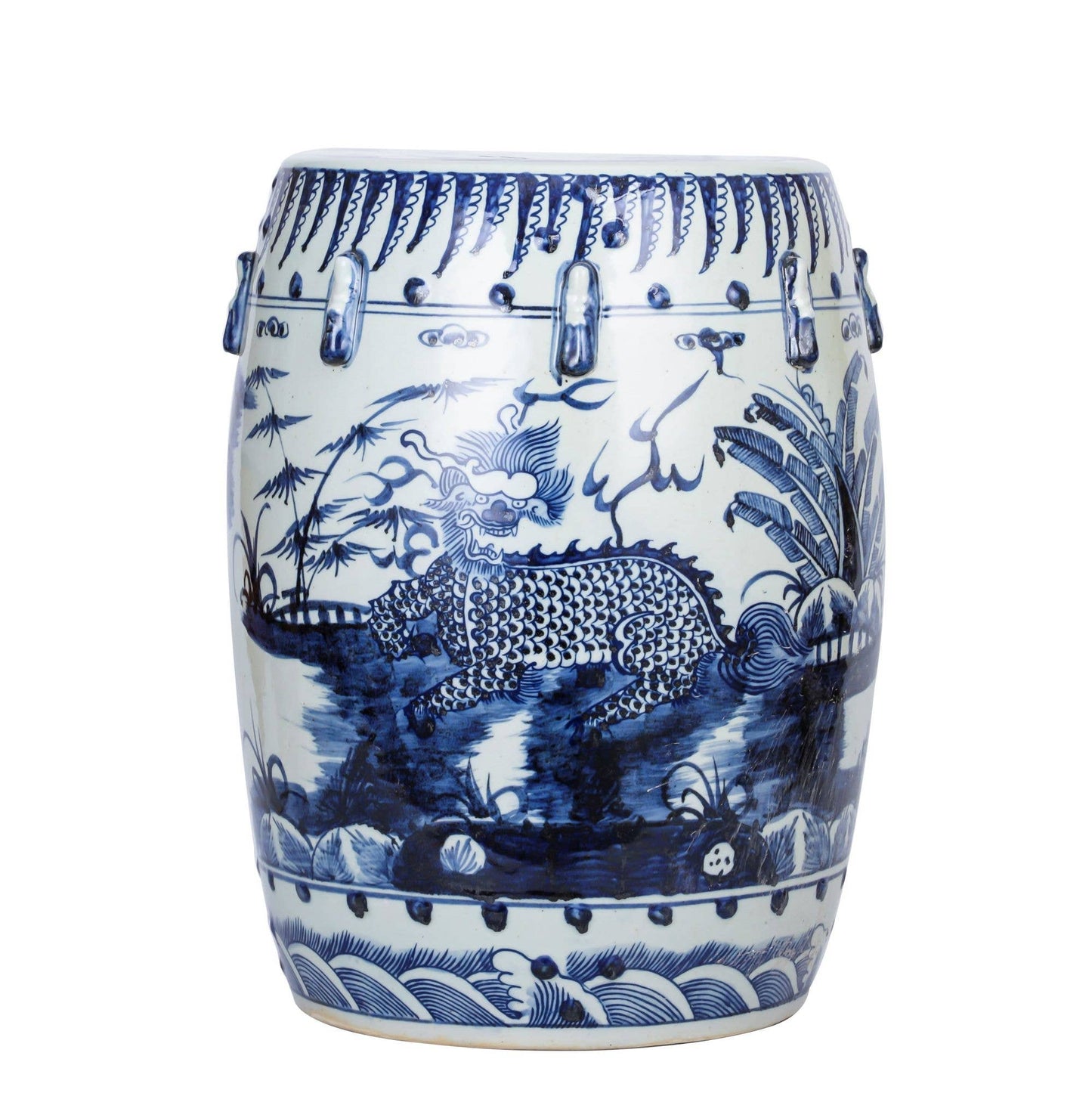 BLUE AND WHITE KYLIN GARDEN STOOL