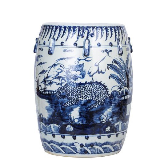 BLUE AND WHITE KYLIN GARDEN STOOL