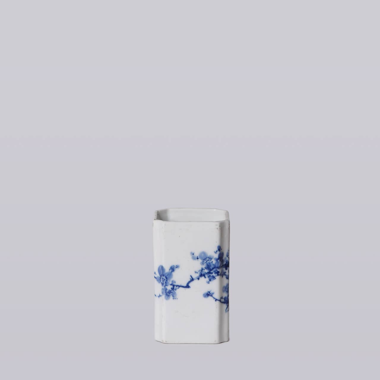 1920S BLUE AND WHITE PORCELAIN CHERRY BLOSSOM SQUARE VASE