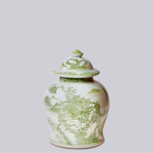 GREEN AND WHITE LANDSCAPE TEMPLE JAR