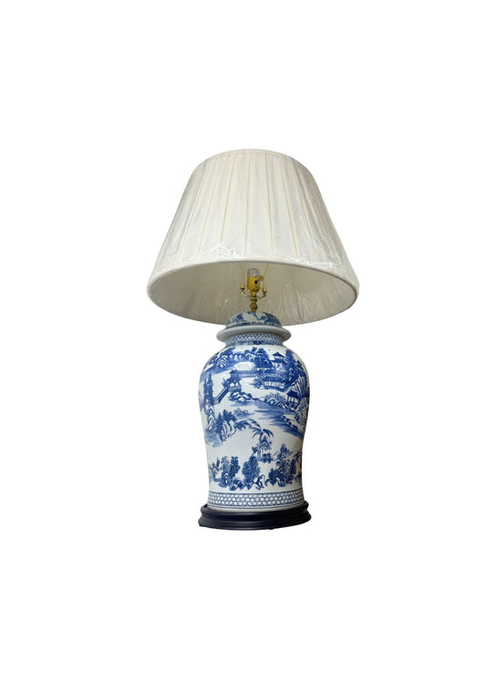 BLUE AND WHITE CHINOISERIE LAMP