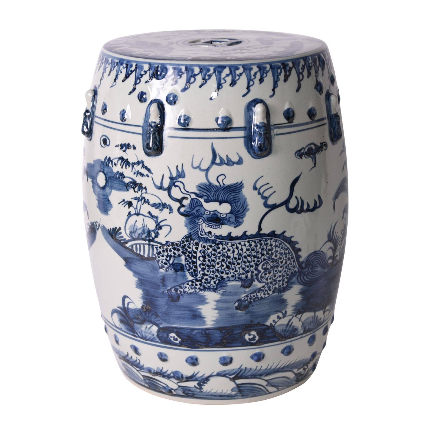 BLUE AND WHITE KYLIN GARDEN STOOL