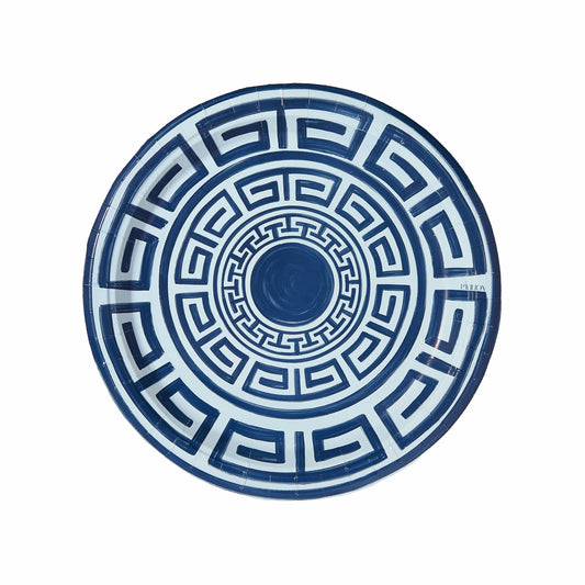 NAVY AND SKY GREEK KEY DINNER PLATES- 8 PACK