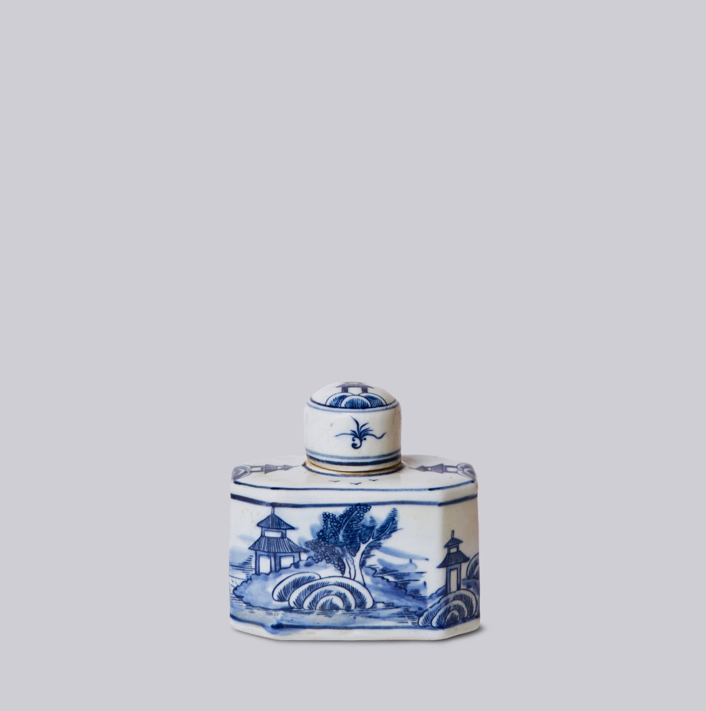BLUE AND WHITE PORCELAIN LANDSCAPE CADDY
