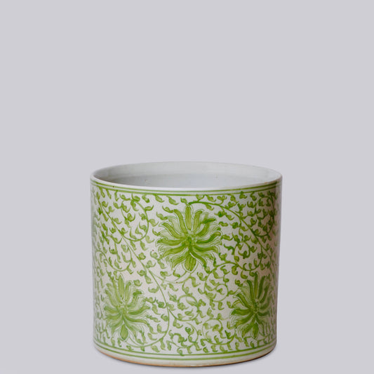 SCROLLING LOTUS GREEN CACHE POT