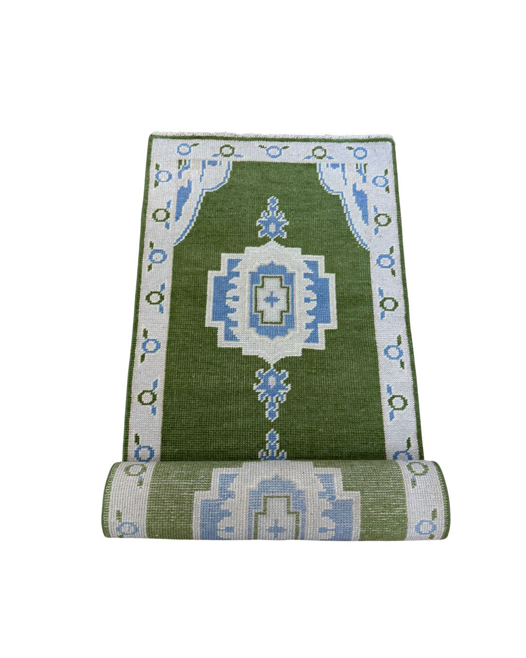 GREEN AND BLUE OUSHAK RUNNER- 2'6 X 8