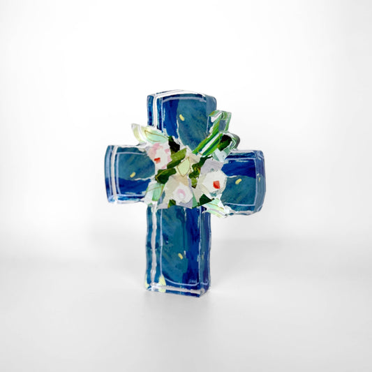 BLUE CONFETTI ACRYLIC CROSS