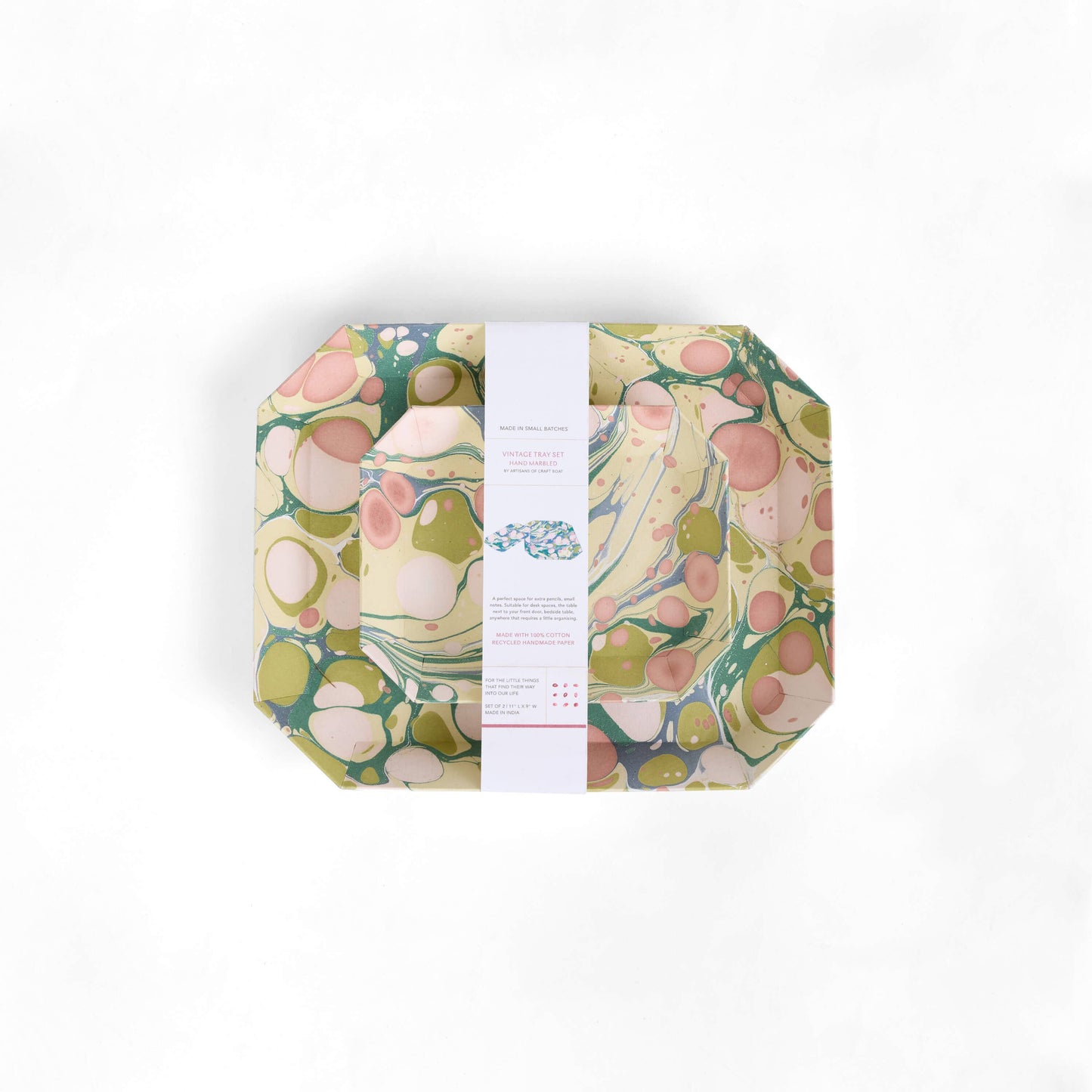 MARBLED OCTAGONAL TRAY SET - MOSS BUBBLE