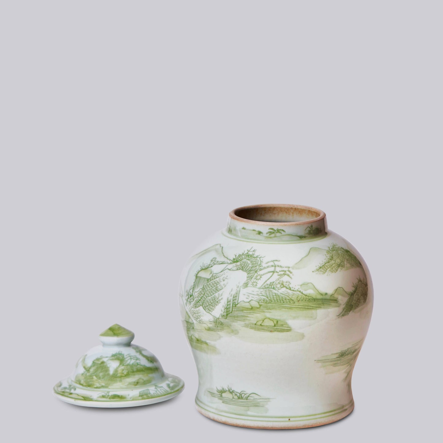 GREEN AND WHITE LANDSCAPE TEMPLE JAR