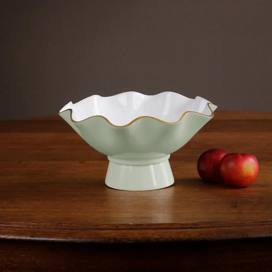 PEDESTAL BOWL - SMALL ENCANTAO CAROLA (PISTACHIO AND WHITE)