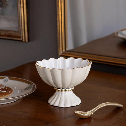 PEDESTAL BOWL - MINI  ENCANTO VIENNA PEDESTAL BOWL WITH SPOON (CREAM AND WHITE)