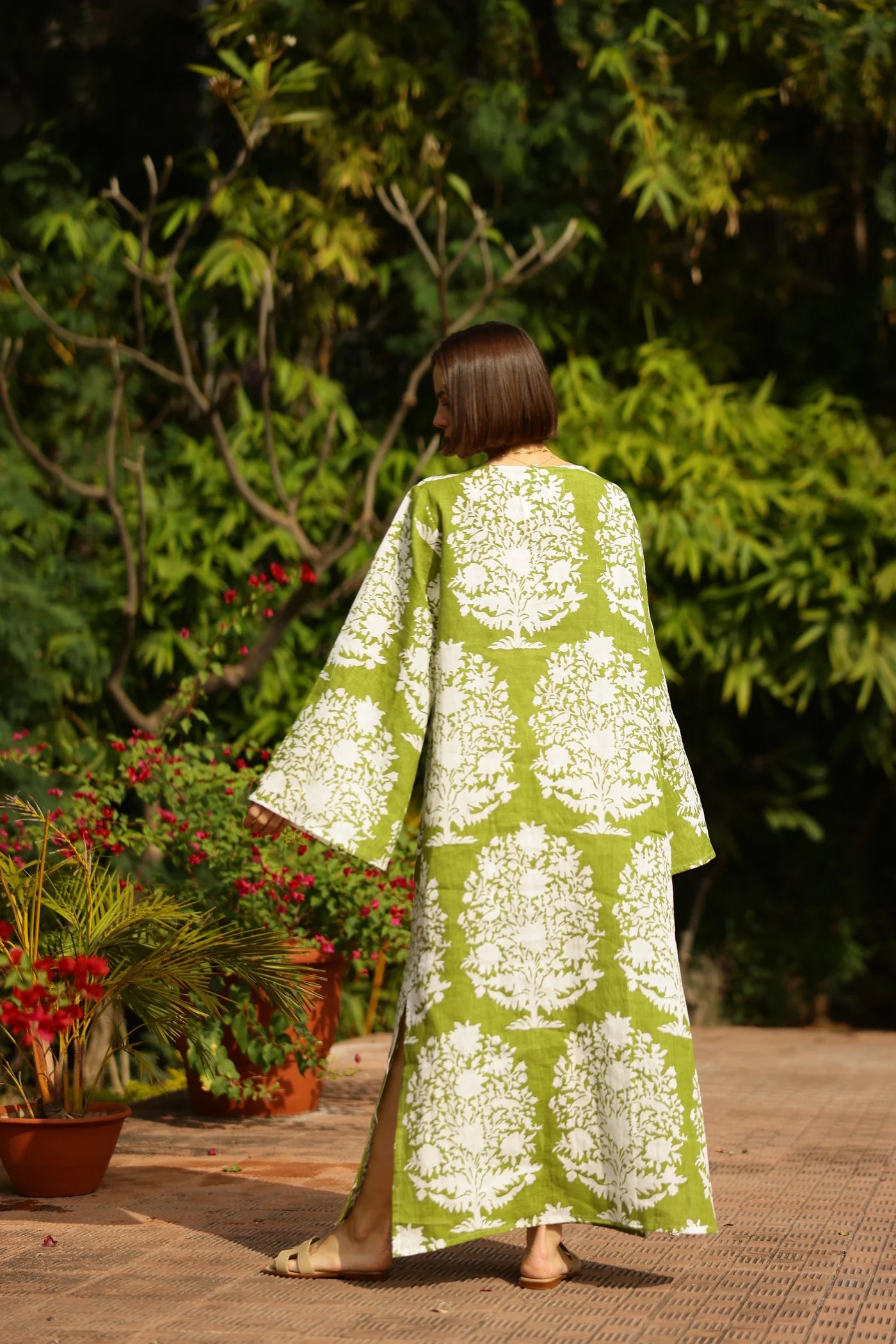 DOHA KAFTAN DRESS- GREEN BOUQUET