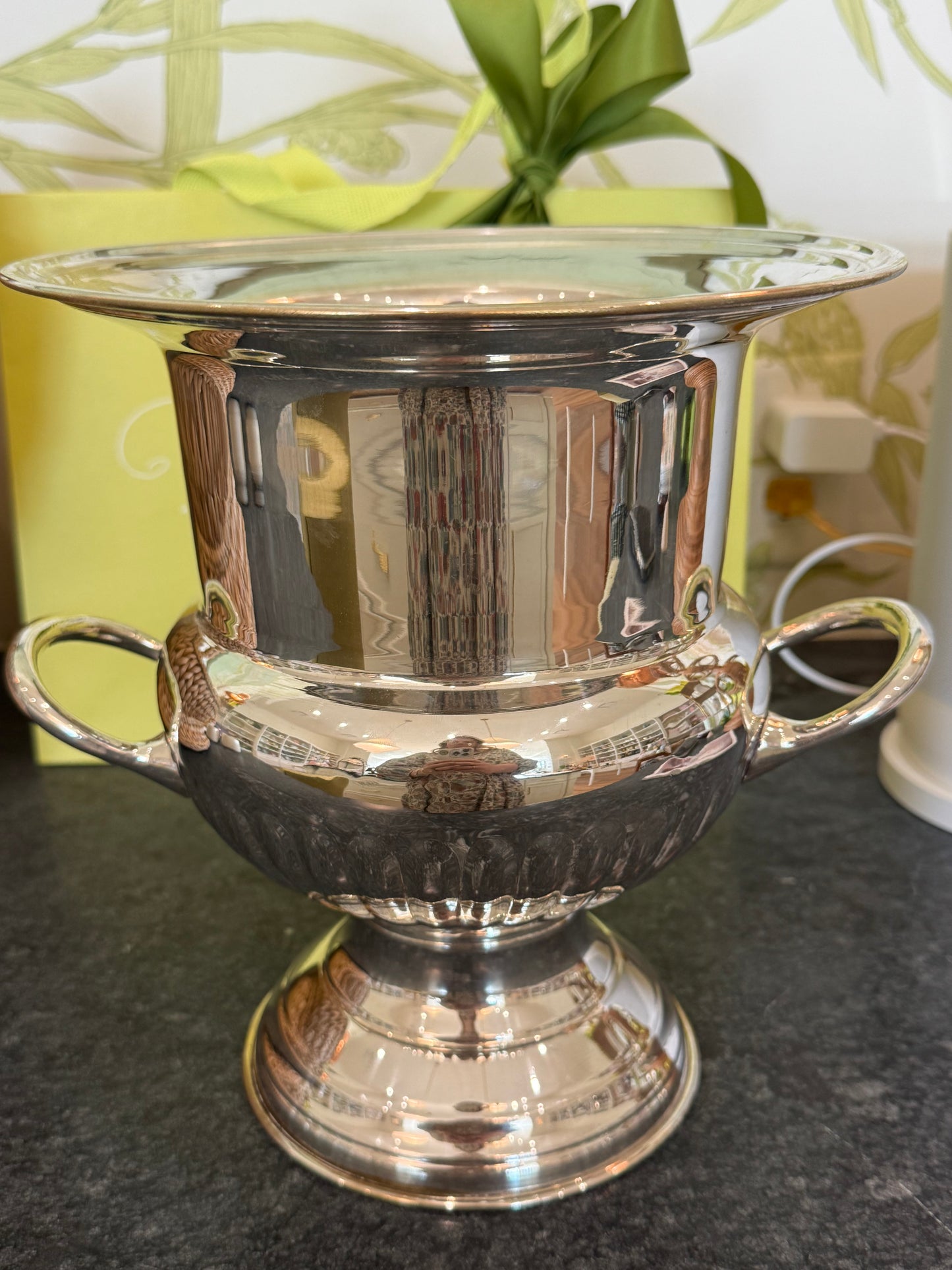 SILVER PLATED FOOTED CONTAINER WITH HANDLES