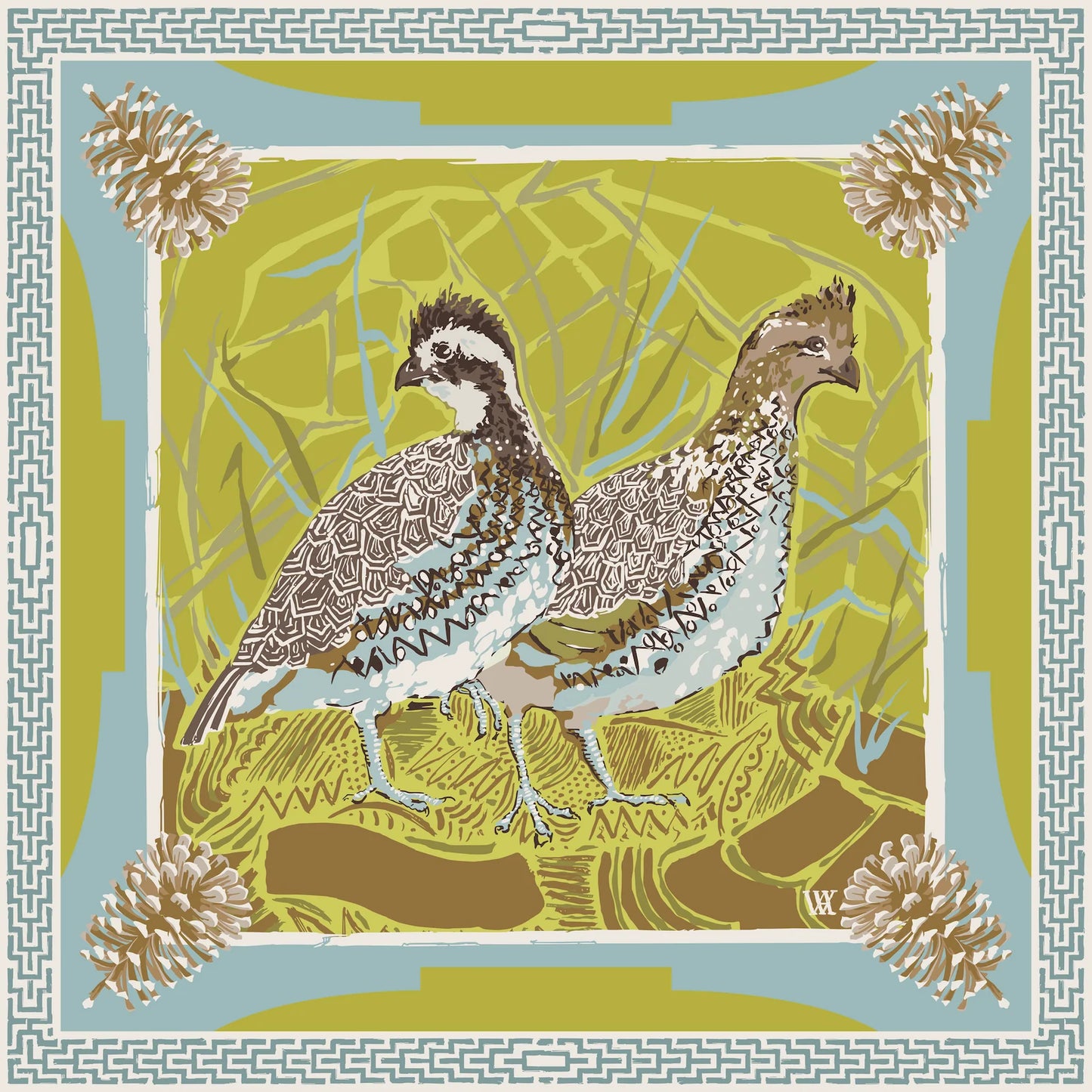 QUAIL PAIR SILK SCARF