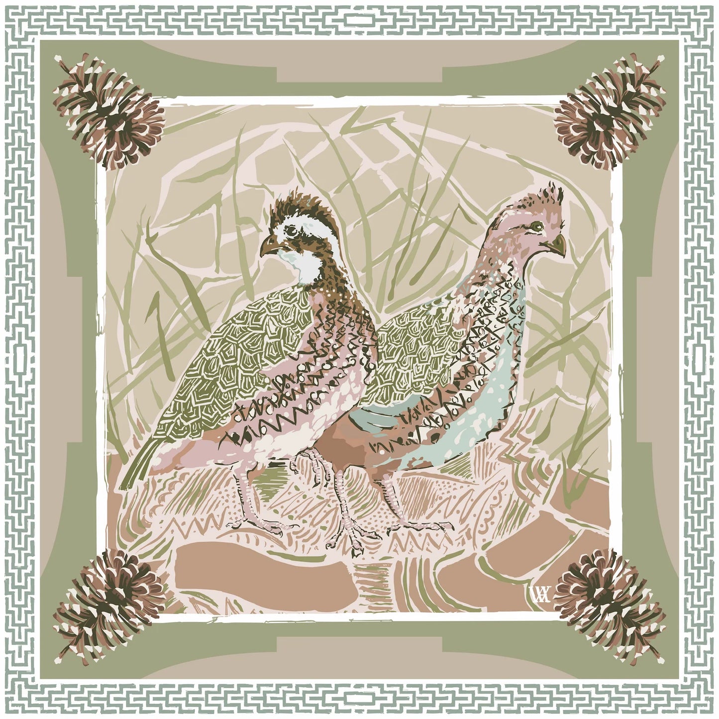 QUAIL PAIR SILK SCARF