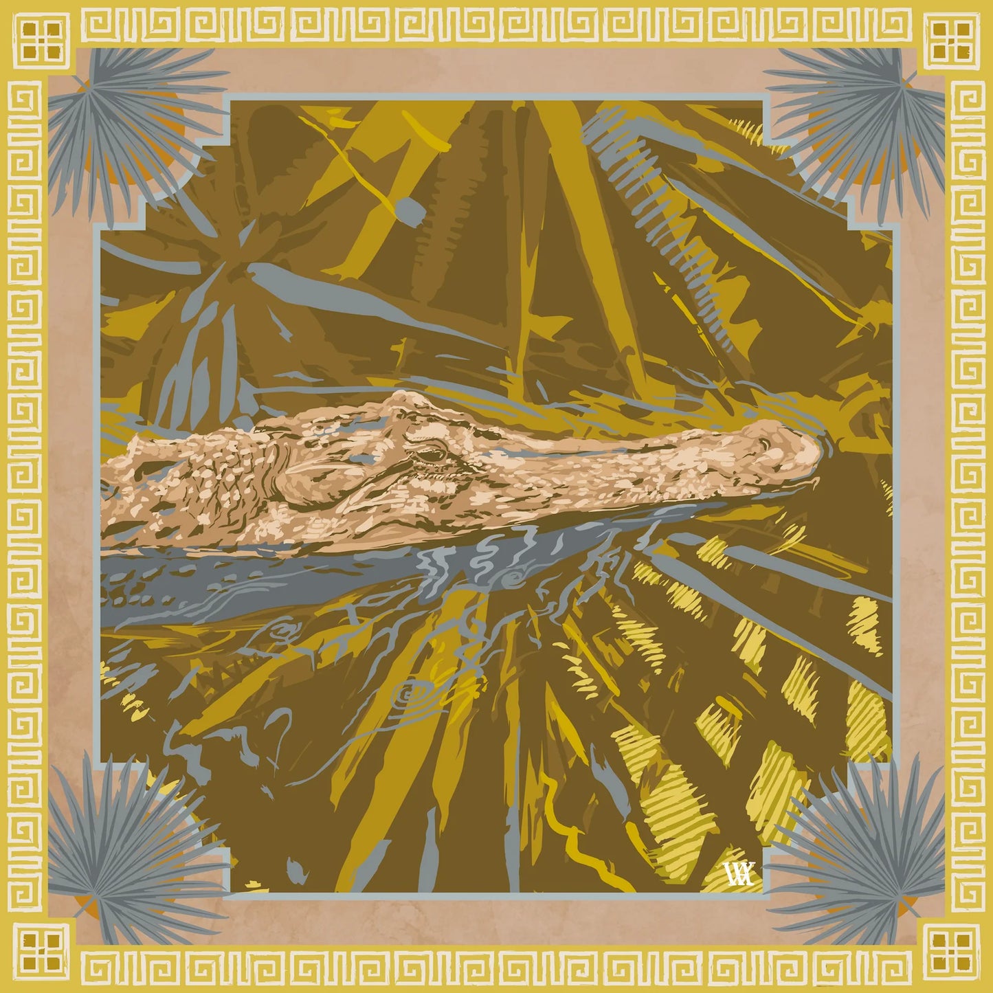 ALLIGATOR DOUBLE SIDES SILK SCARF