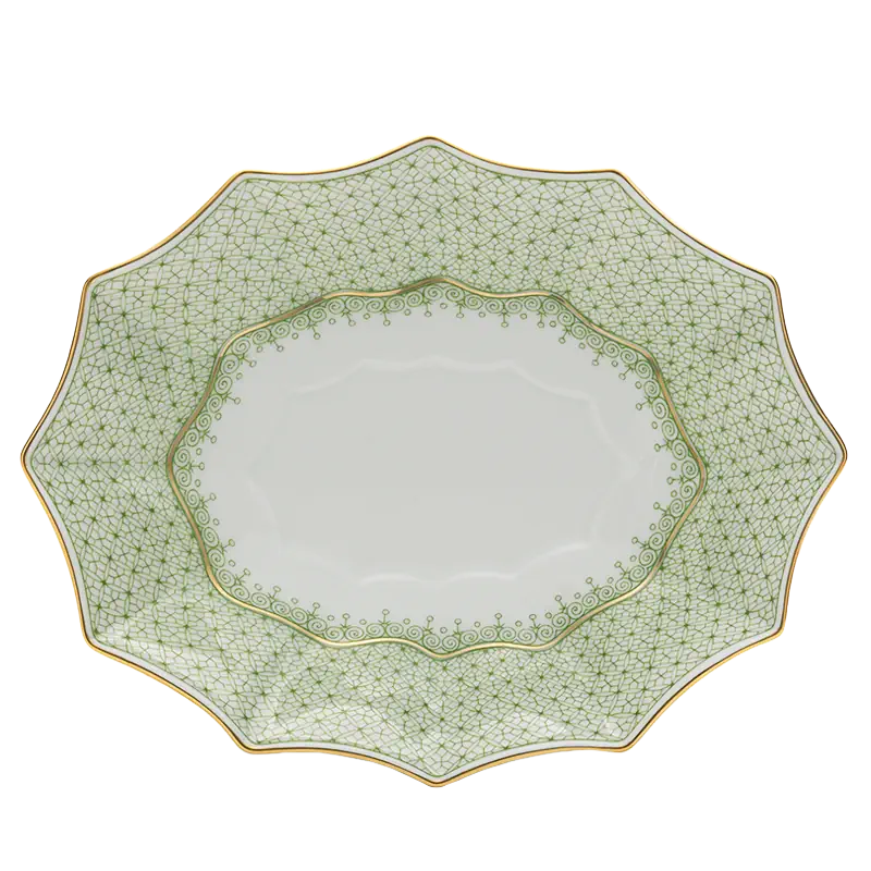 MOTTAHEDEH APPLE GREEN LACE LARGE FLUTED TRAY