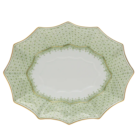 MOTTAHEDEH APPLE GREEN LACE LARGE FLUTED TRAY