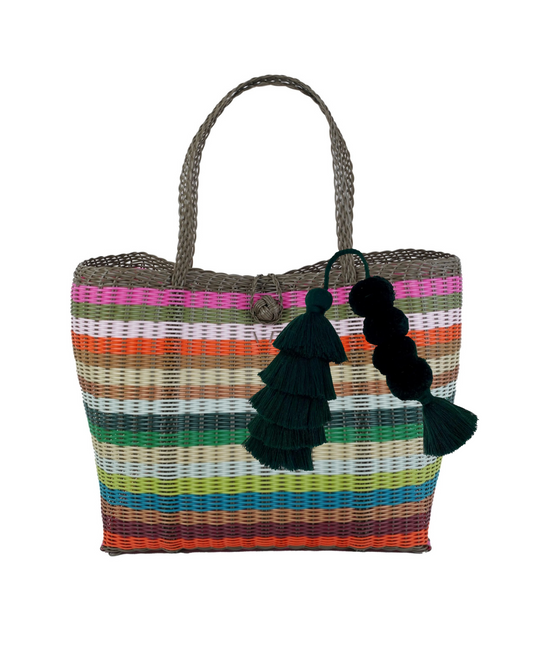 MEDIUM MULTI STRIPE TOTE WITH TASSEL