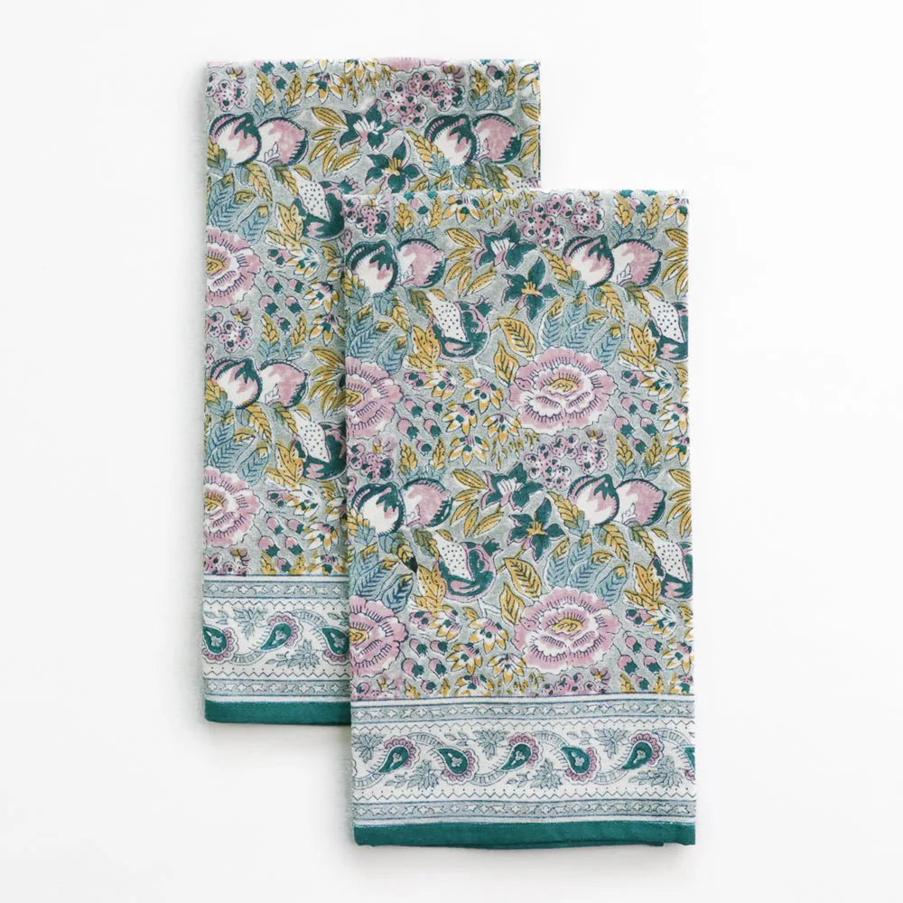 GARDEN TEAL AND LILAC TEA TOWELS SET OF 2