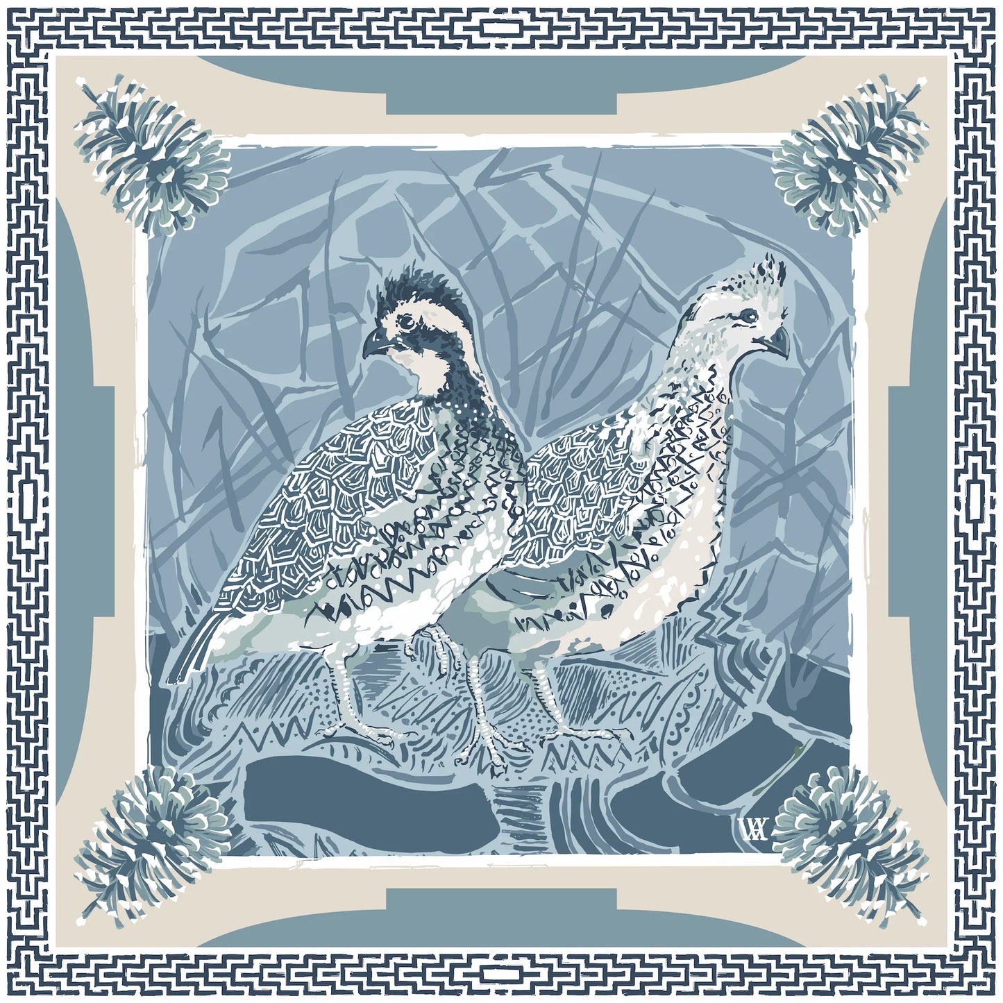QUAIL PAIR SILK SCARF