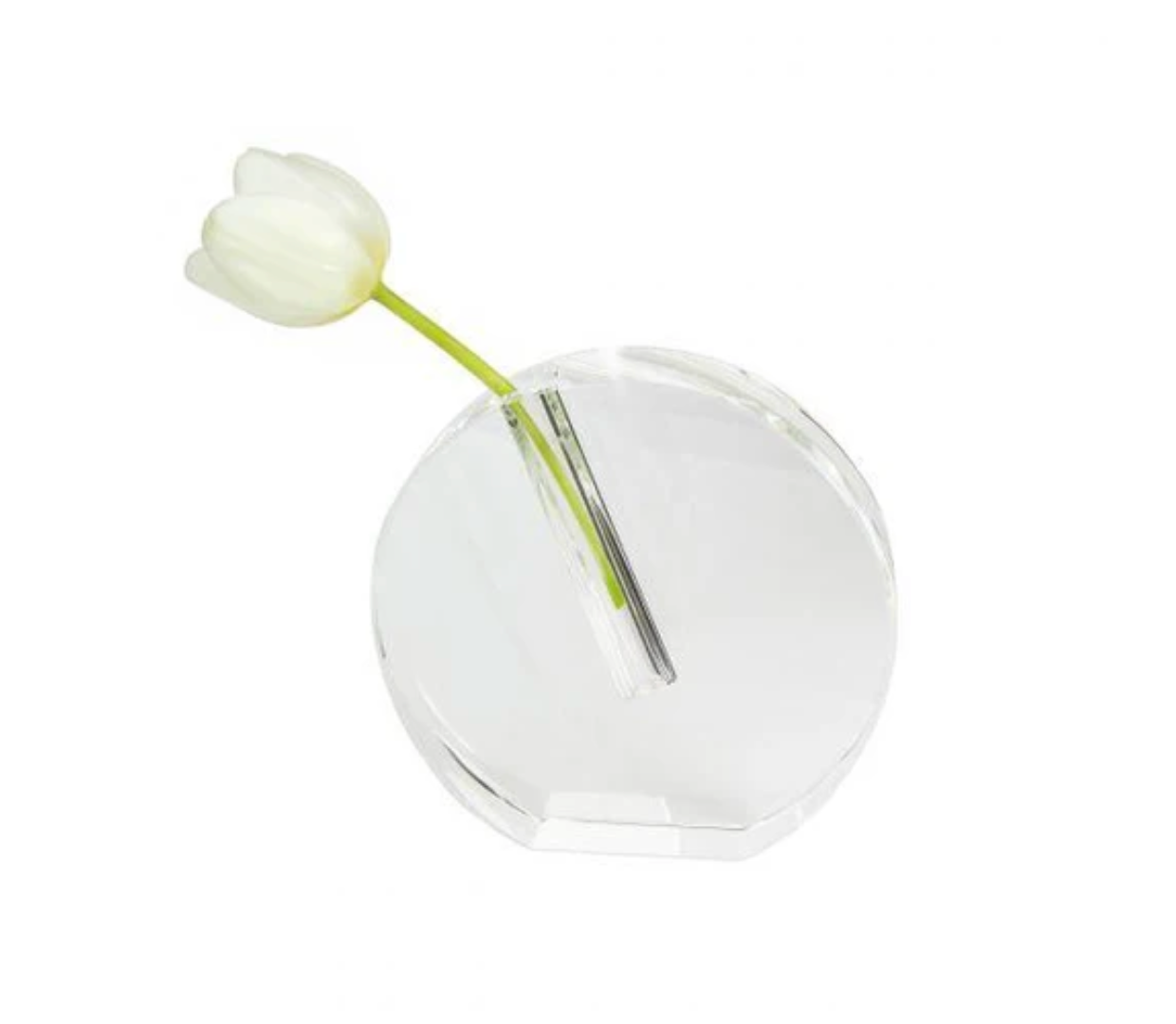 CRYSTAL GLASS ROUND FLAT BUD VASE