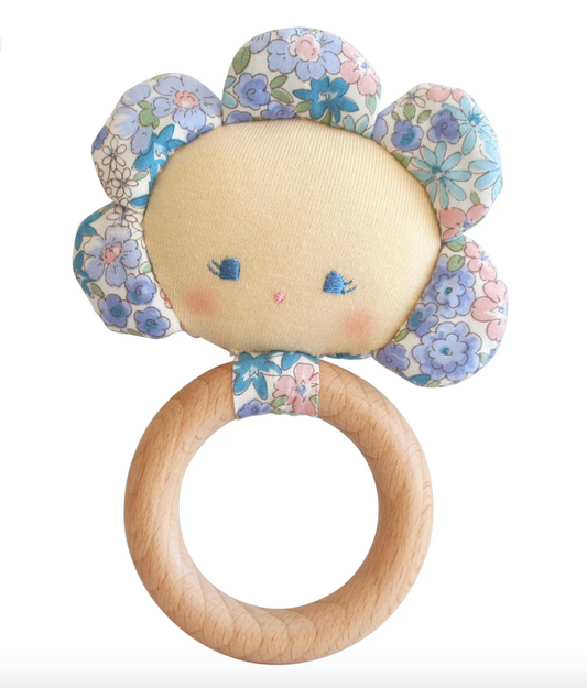FLOWER BABY TEETHER RATTLE LIBERTY BLUE