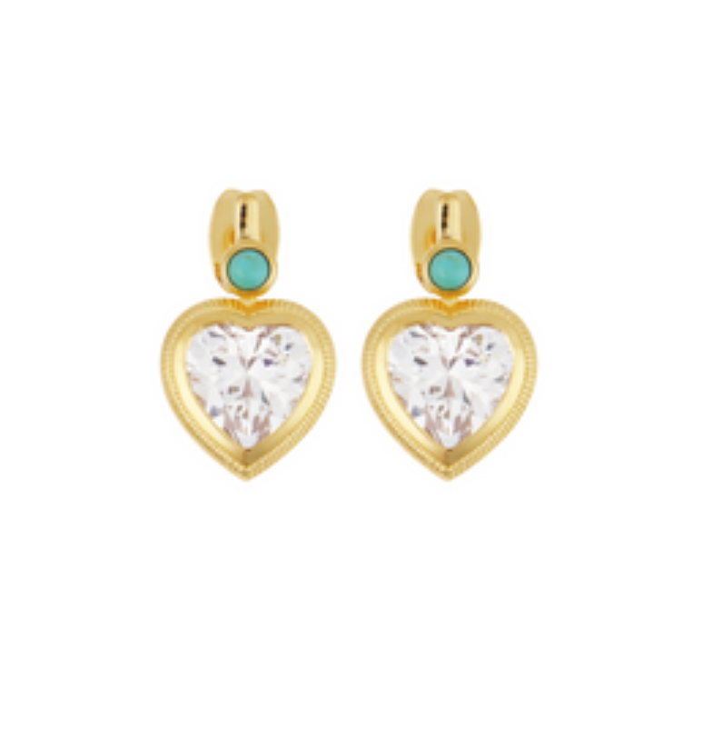 BEZEL HEART EARRINGS WITH TURQUOISE