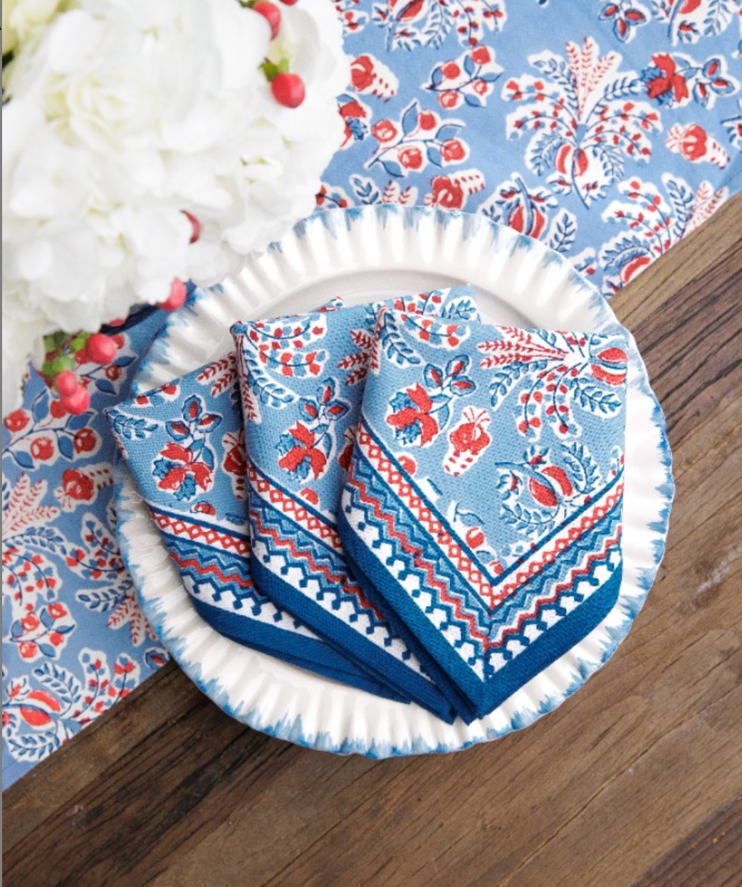 GRECIAN PALM RED, WHITE & BLUE NAPKINS - SET OF 4