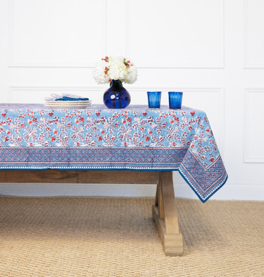 GRECIAN PALM RED, WHITE & BLUE TABLECLOTH - 60X120