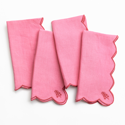 SCALLOPED BUTI WILD ROSE NAPKINS SET/4