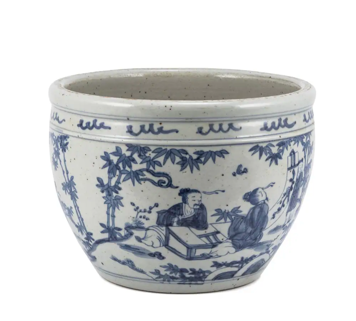 BLUE AND WHITE PORCELAIN POT SEVEN SAGES OF BAMBOO GROOVE