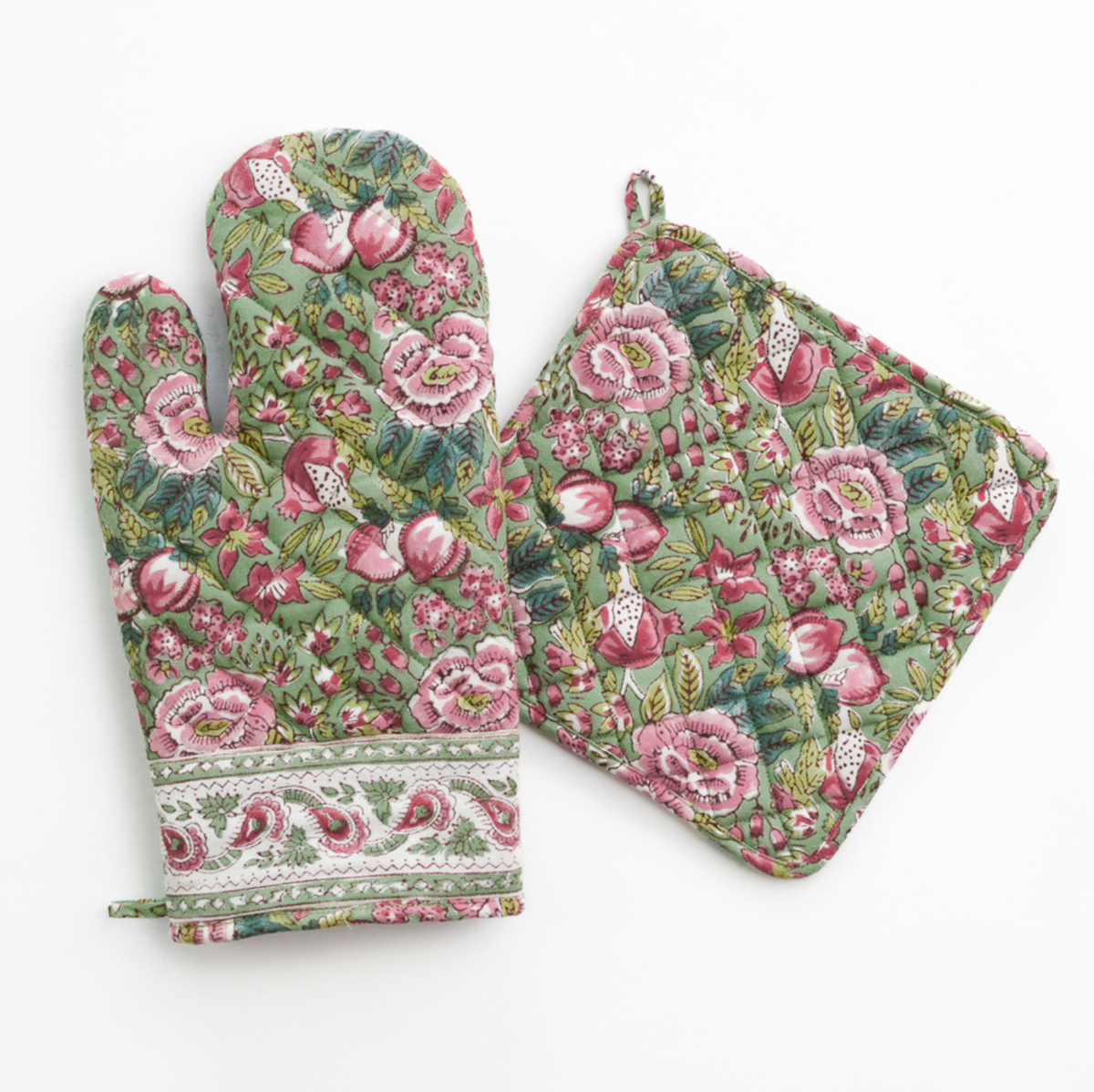 GARDEN WINE AND ROSE OVEN MITT SET