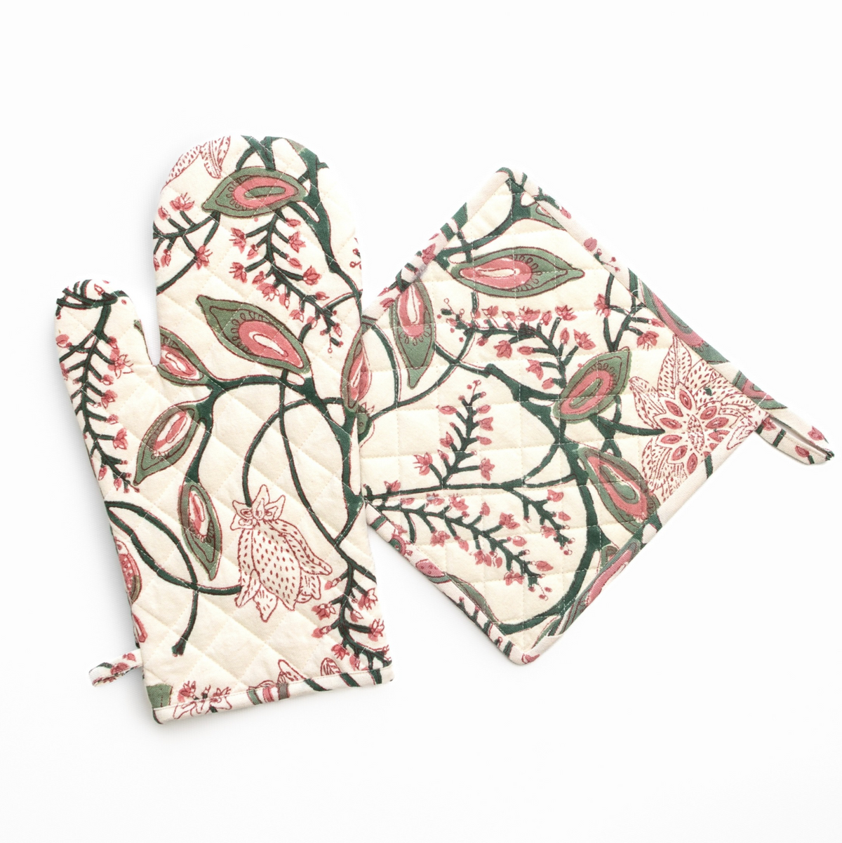 PEACOCK & POMS ROSE OVEN MITT SET